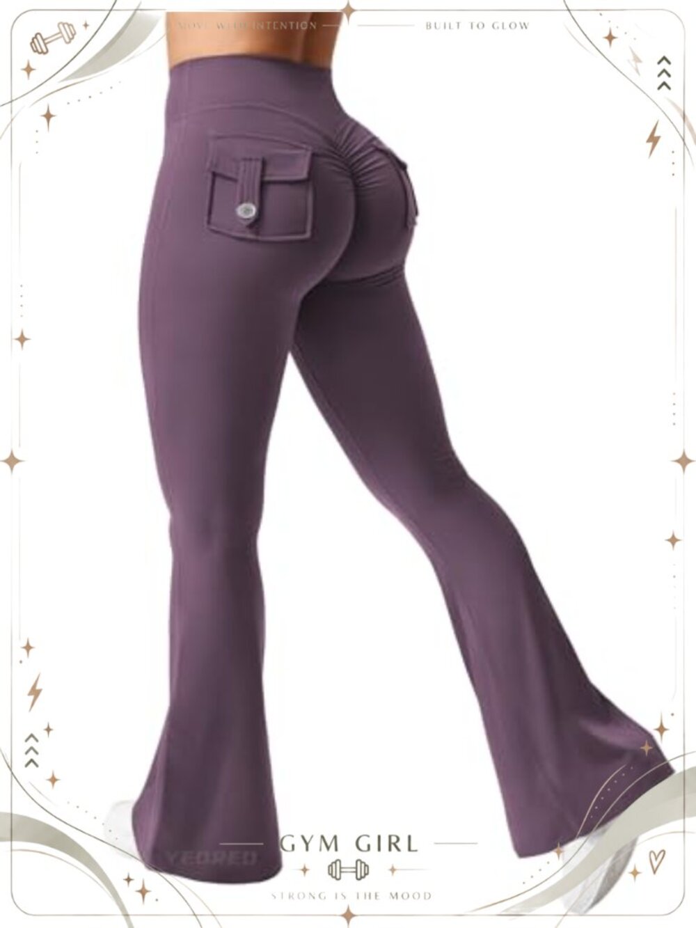Flare Leggings with Pockets Scrunch Butt Lifting High Waist Tummy Control Gym